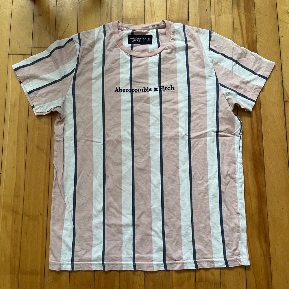 Abercrombie Fitch Soft A F Tee Pink White Navy Stripe Logo T Shirt Mens Size M